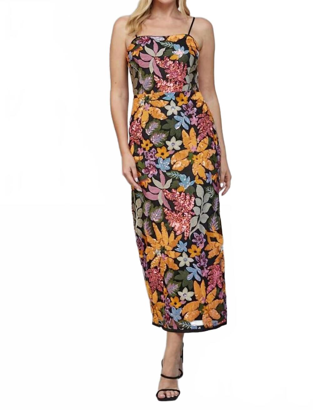 NEW FATE women's floral sequin midi dress in black multi